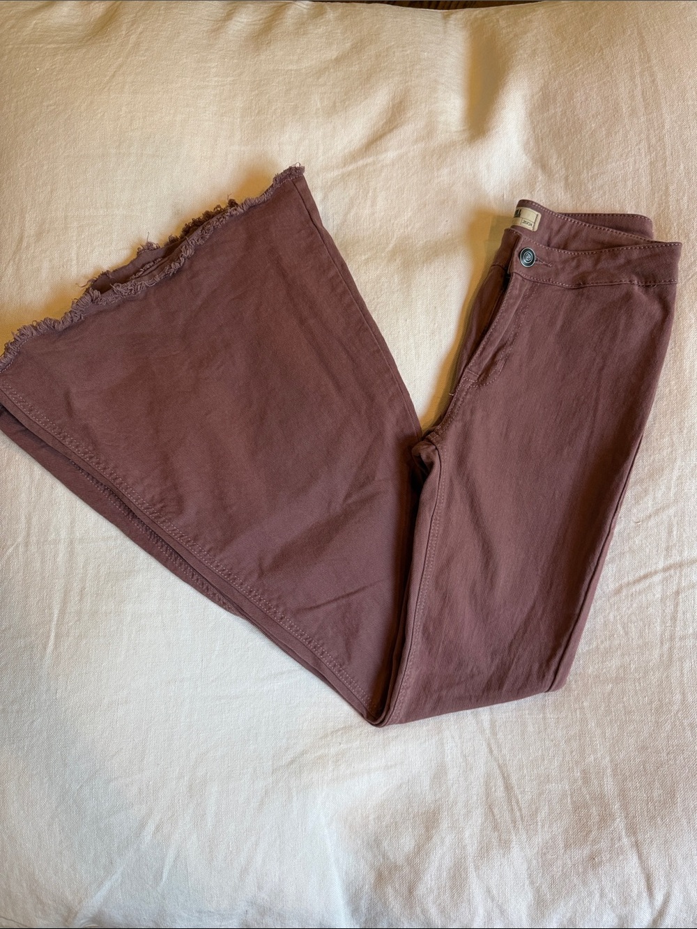 Bargain Button Bell Jeans in Mauve-Brown